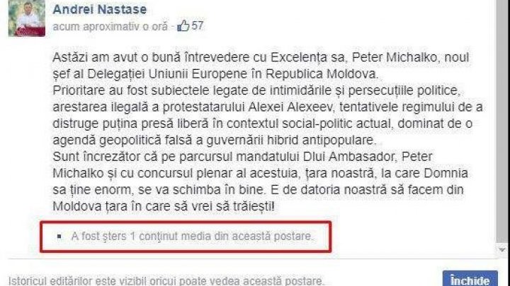 Năstase a şters de pe Internet poza în care apare alături de Maia Sandu la întâlnirea cu ambasadorul UE