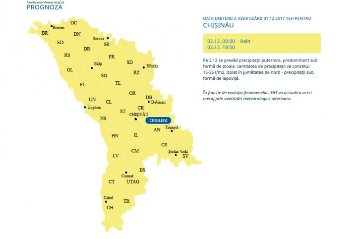 Meteorologii au emis COD GALBEN DE PLOI PUTERNICE în toată ţara