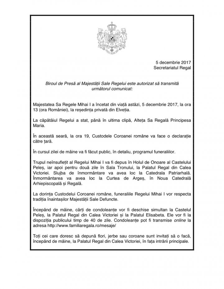 REGELE MIHAI I A MURIT. Fostul suveran al României Mari împlinise 96 de ani și era ultimul monarh al Europei Estice