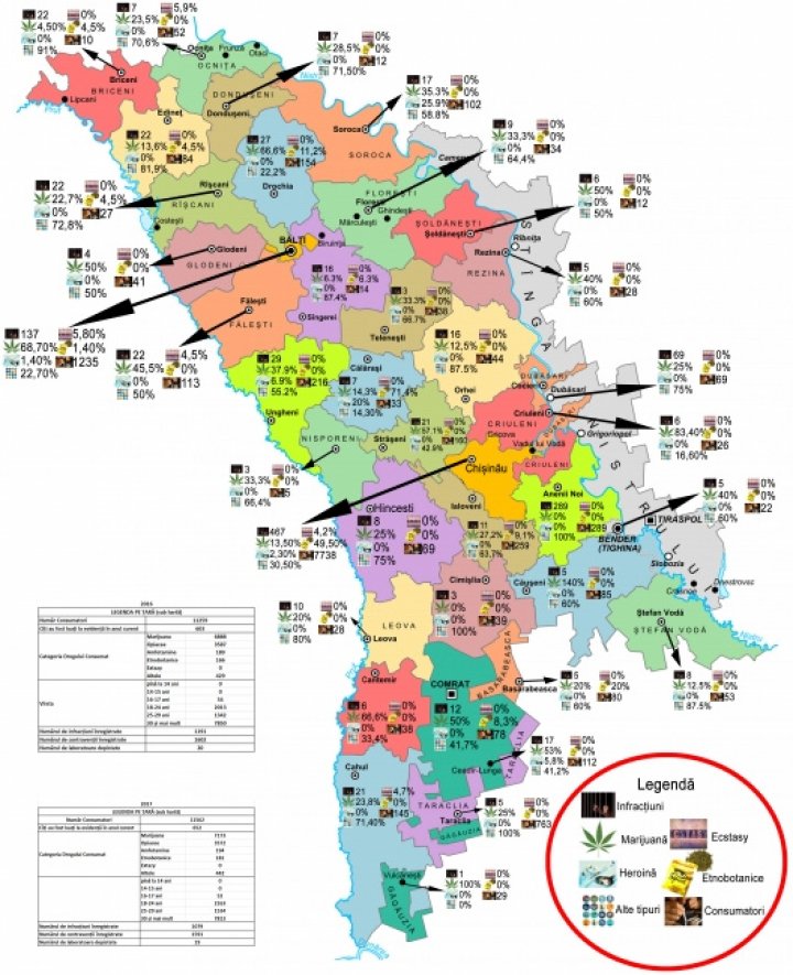 Harta Drogurilor în Republica Moldova. Informaţii detaliate despre consumul substanţelor narcotice în fiecare regiune