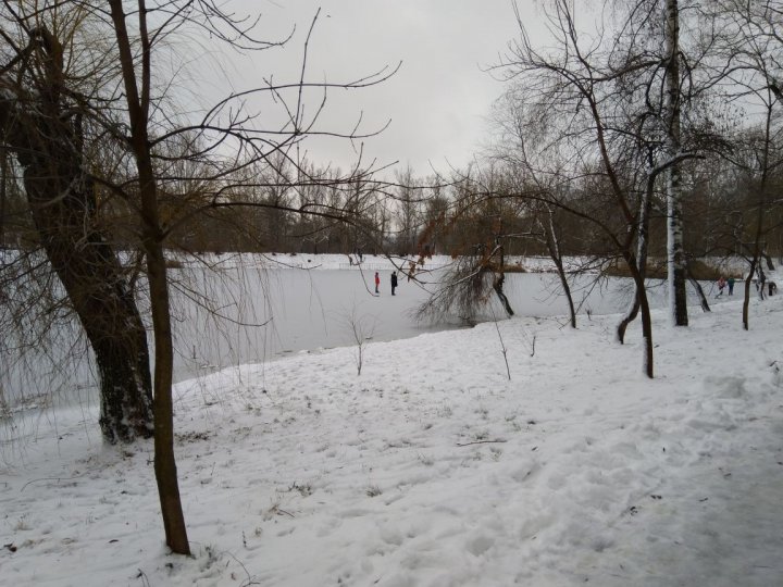 Pericol în parcul Valea Trandafirilor. Câţiva copii s-au aventurat pe gheaţa subţire a lacului (FOTO)