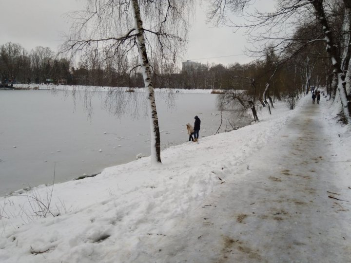 Pericol în parcul Valea Trandafirilor. Câţiva copii s-au aventurat pe gheaţa subţire a lacului (FOTO)