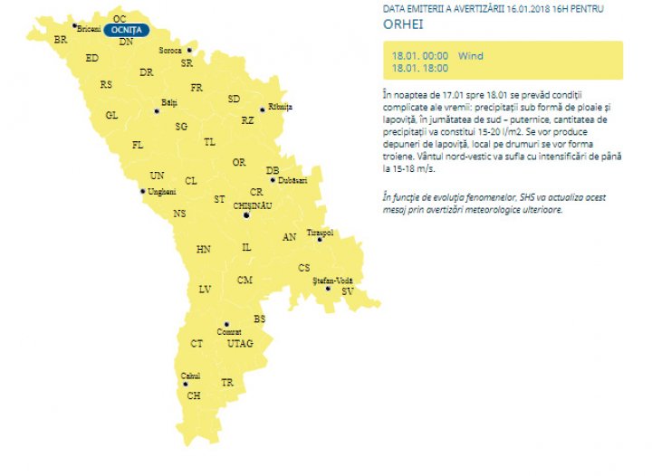 COD GALBEN DE PRECIPITAŢII MIXTE valabil până joi seara. Cât de tare va ninge 