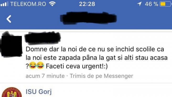 Situație amuzantă la Gorj. Un elev a cerut ISU să închidă școlile și în județul lui. Răspunsul pe care l-a primit de la autorități (FOTO)