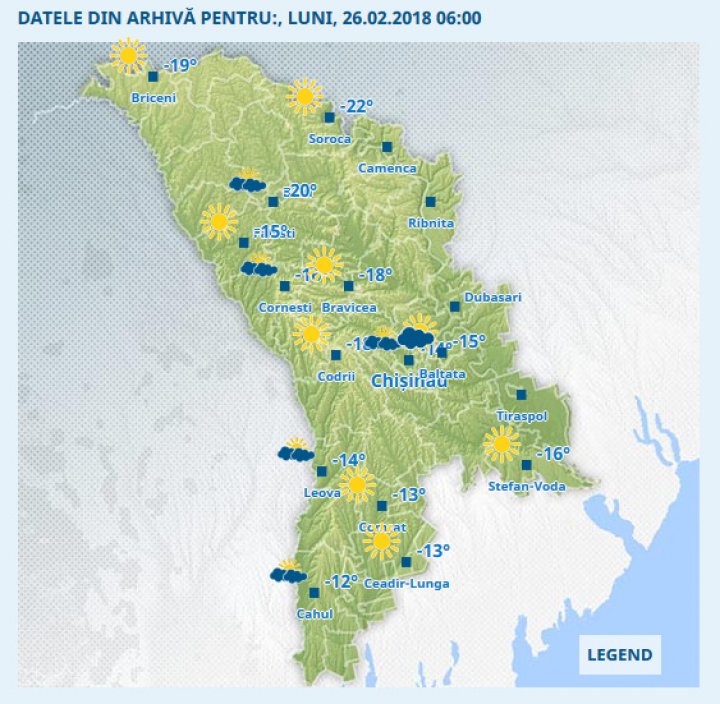 METEO 26 februarie 2018. E ger în toată ţara. Cea mai joasă temperatură, înregistrată la Soroca (HARTA)