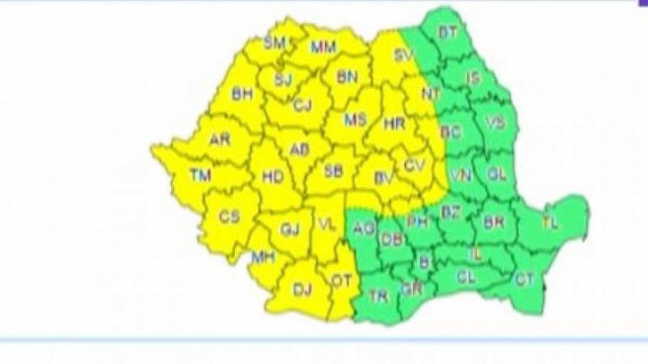 COD GALBEN de vânt, ploi abundente și grindină în România