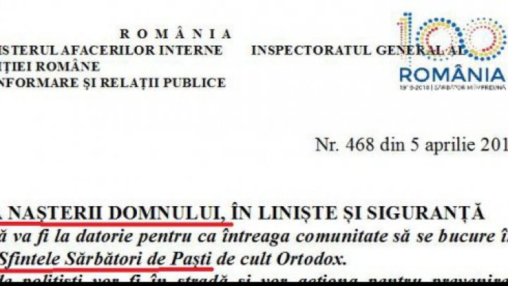 GAFĂ MAJORĂ făcută de Poliția Română. În mesajul de Paște, au încurcat Învierea cu Crăciunul