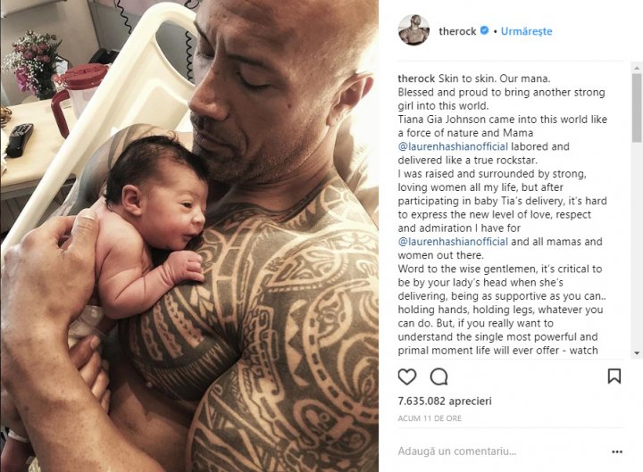 Actorul american Dwayne Johnson a devenit, pentru a doua oară, tată de fetiţă (FOTO)