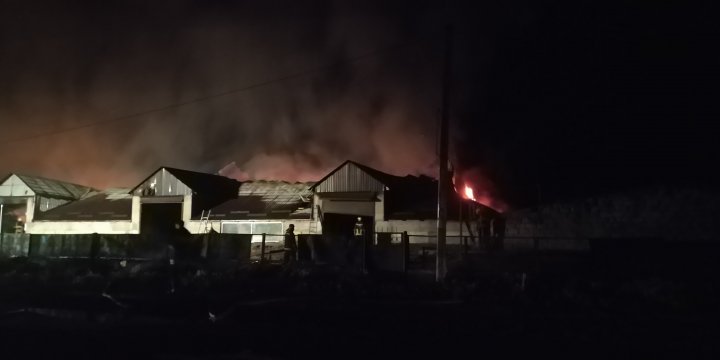 INCENDIU DEVASTATOR lângă autogara Strășeni. Flăcările au cuprins UN DEPOZIT și un parc de tractoare (VIDEO/FOTO)