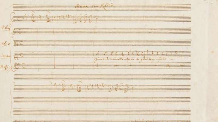 Manuscris excepţional dintr-o arie cunoscută scrisă de Mozart a fost expusă la Paris