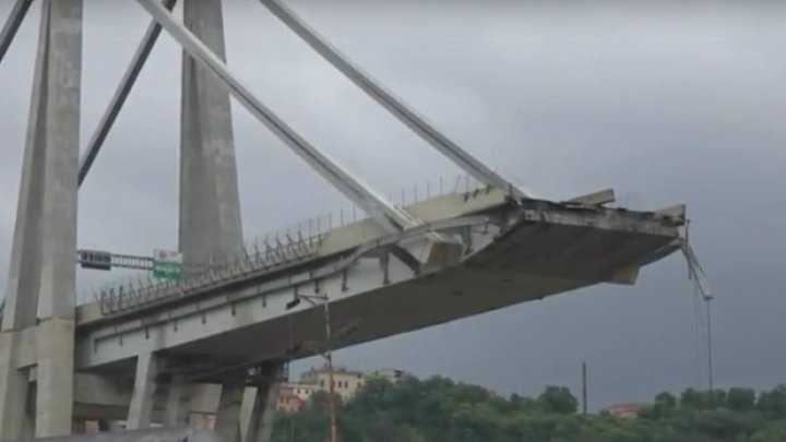 ZGOMOTE CIUDATE pe tronsonul estic al podului prăbușit de la Genova. Operațiunile de degajare, întrerupte