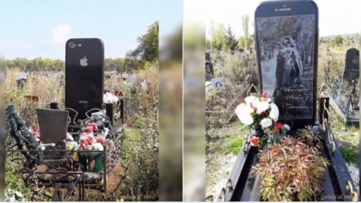 Într-un cimitir din Rusia a fost descoperită o piatră funerară în formă de iPhone. Cum arată piatra de mormânt (FOTO)