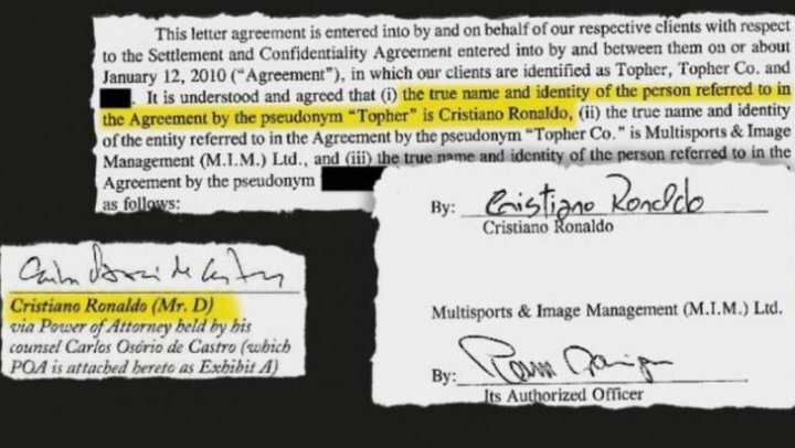 A fost făcut public documentul în care Cristiano Ronaldo recunoaşte că a violat-o pe Kathryn Mayorga