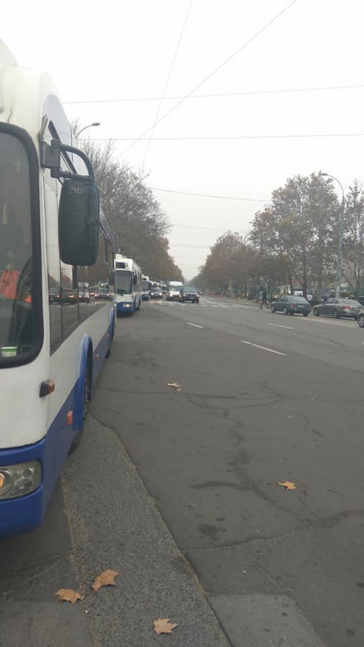 Un şofer tupeist A BLOCAT circulaţia troleibuzelor din sectorul Sculeni (FOTO)