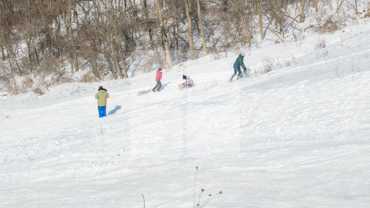 Ninsorile au creat PEISAJE DE POVESTE. Adulţii admiră splendoarea iernii, iar copiii se distează pe pârtii improvizate (FOTO)