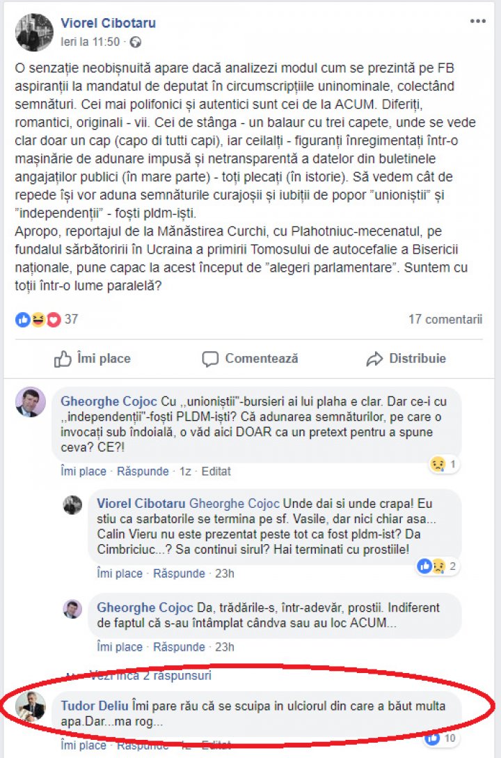 Război pe Facebook între fostul și actualul lider al PLDM. Cibotaru şi Deliu au făcut un schimb de replici tăioase