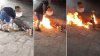 Scene de groază la marginea drumului! Doi bărbați le-au dat foc unor oameni ai străzii (VIDEO)