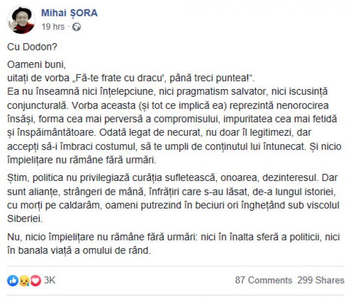 Filosof român despre alianţa lui Kozak ACUM - PSRM: Odată legat de necurat, nu doar îl legitimezi, dar accepţi să-i îmbraci costumul