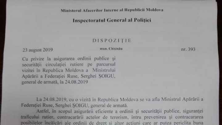 CINE A MINŢIT? Vizita lui Şoigu la Chişinău a fost OFICIALĂ, o confirmă o dispoziţie semnată de cumătrul lui Andrei Năstase, Gheorghe Balan (DOC)