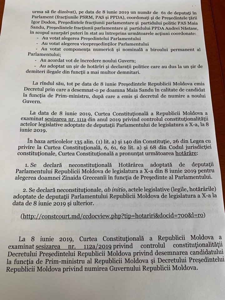 PDM cere Procuraturii Generale să pornească dosar penal pentru uzurparea puterii de stat. Sunt vizaţi Dodon, Sandu şi Năstase (DOC)