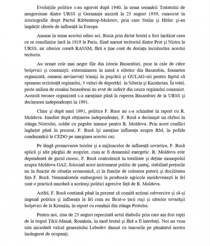 Partidul Liberal a înaintat o NOTĂ DE PROTEST Ambasadei Federației Ruse (DOCUMENT)