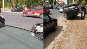 ACCIDENT pe strada Uzinelor din Capitală. O maşină S-A RĂSTURNAT, iar un copil a fost rănit (FOTO)