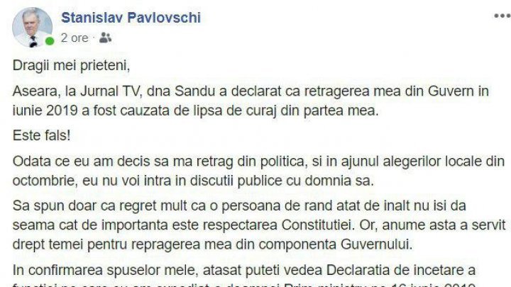 Stanislav Pavlovschi: Maia Sandu nu  își dă seama cât de importantă este respectarea Constituției