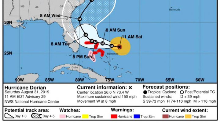 Uraganul Dorian a intrat în categoria 5 de periculozitate