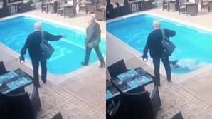 Inspector fiscal ghinionist. A venit să verifice un restaurant, dar a intrat la apă (VIDEO)