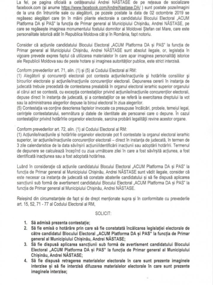 Andrei Năstase, acuzat de mai multe încălcări în campania electorală. A folosit imaginea lui Ştefan cel Mare