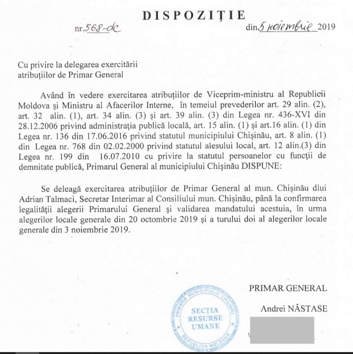 Andrei Năstase nu mai vrea să fie primar. A semnat o dispoziţie în acest sens (DOC) 