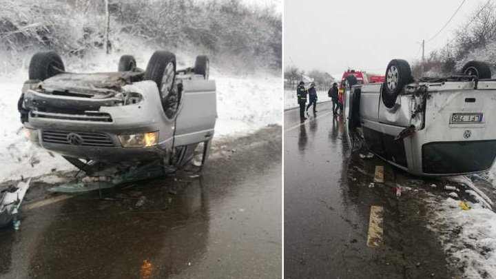 ALERTĂ la 112. Un microbuz cu moldoveni S-A RĂSTURNAT la intrarea în Iaşi. Mai multe echipaje medicale, trimise la fața locului (FOTO)