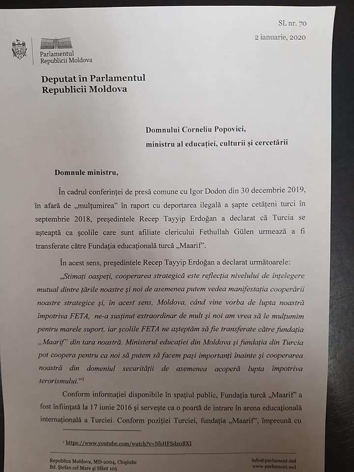 Un deputat bănuieşte că Igor Dodon vrea să-i transmită Turciei liceele "Orizont" şi i-a cerut socoteală Ministerului Educaţiei (DOC)