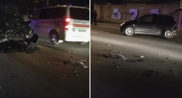 ACCIDENT pe strada Grenoble din Capitală. O maşină, făcută praf, după ce s-a lovit violent cu un alt automobil (FOTO)