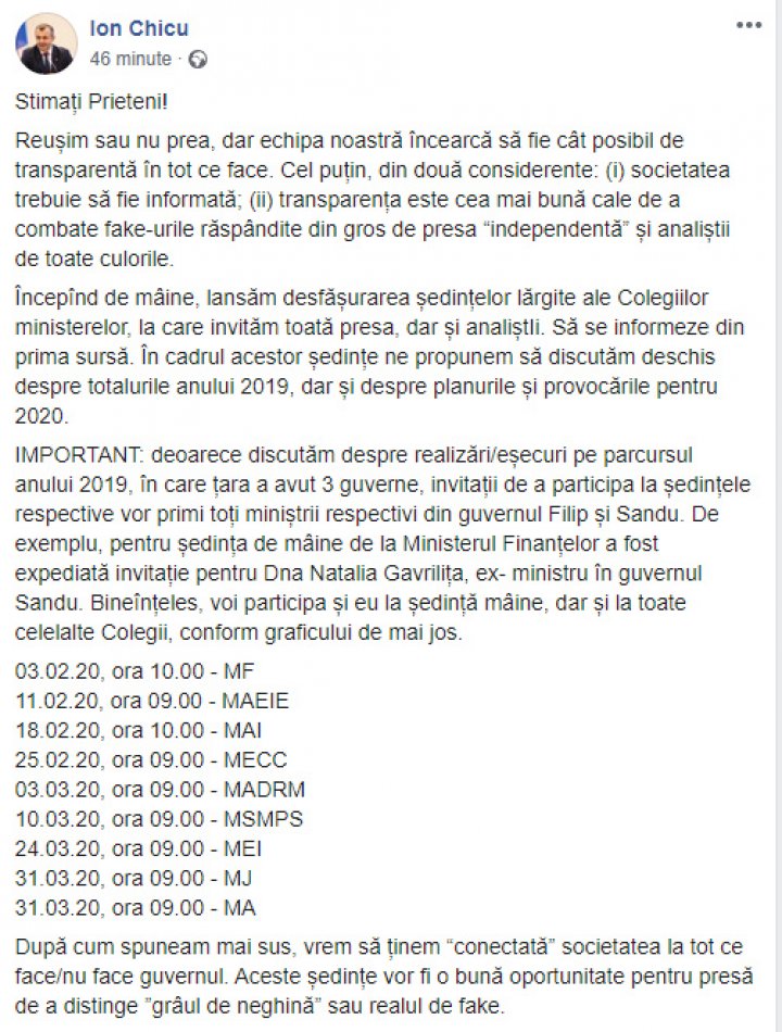 Ion Chicu invită Guvernul Filip şi Guvernul Sandu la ședință. Care este motivul