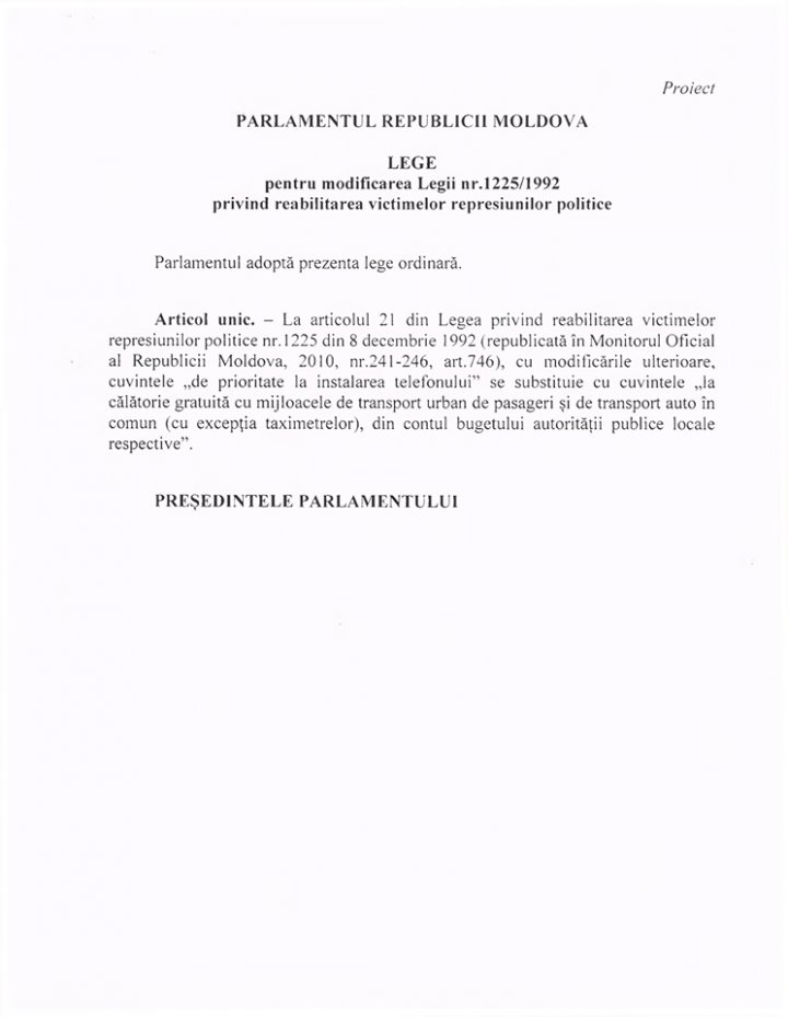 Democraţii vor să oblige autorităţile să ofere călătorii gratuite victimelor deportărilor (DOC)