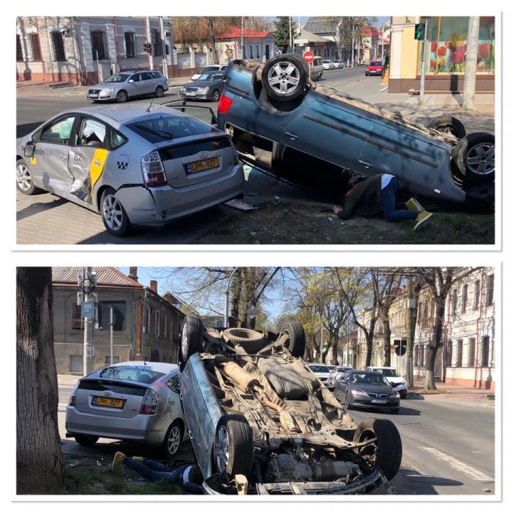 Accident grav în centrul Capitalei: O mașină s-a răsturnat. Pompierii și poliția, la fața locului (FOTO/VIDEO)