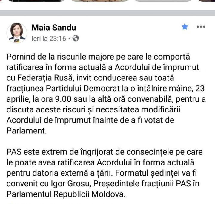 Partidul Acţiune şi Solidaritate invită Partidul Democrat la discuţii pe marginea acordului rus de creditare