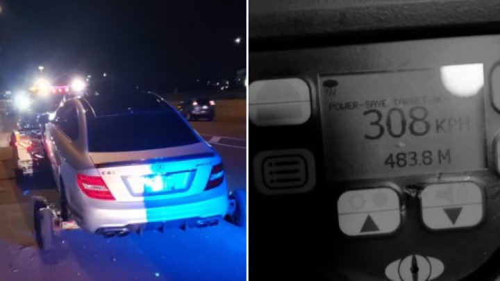 Un tânăr a fost prins în timp ce conducea mașina cu 308 km/oră 