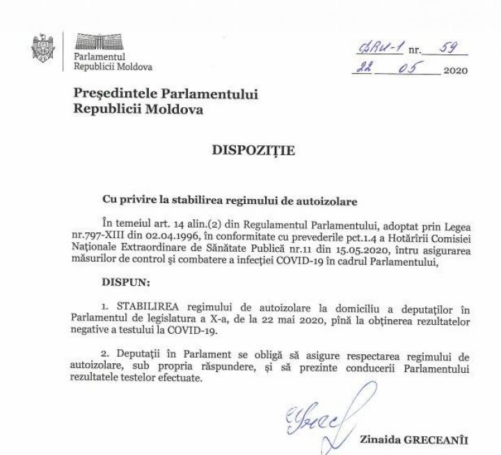 Deputații moldoveni, trimişi în izolare (DOC)