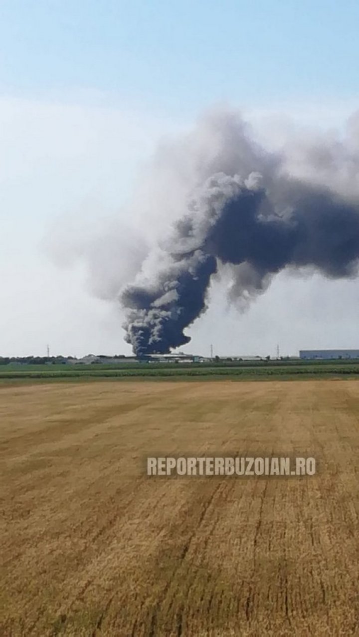 Incendiu violent la un depozit de materiale reciclabile din România. Norul de fum, vizibil de la câțiva kilometri distanță (VIDEO)