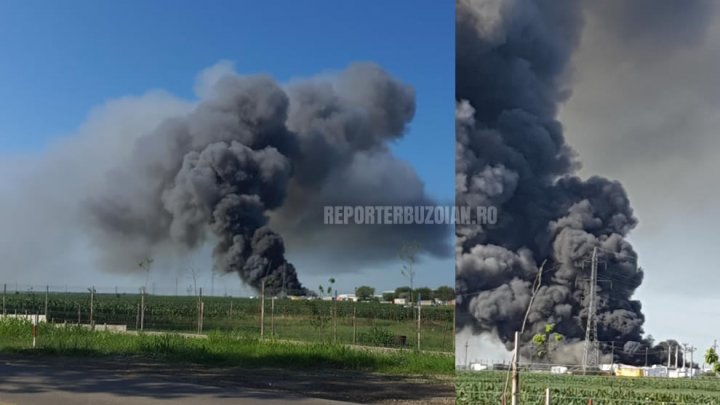 Incendiu violent la un depozit de materiale reciclabile din România. Norul de fum, vizibil de la câțiva kilometri distanță (VIDEO)