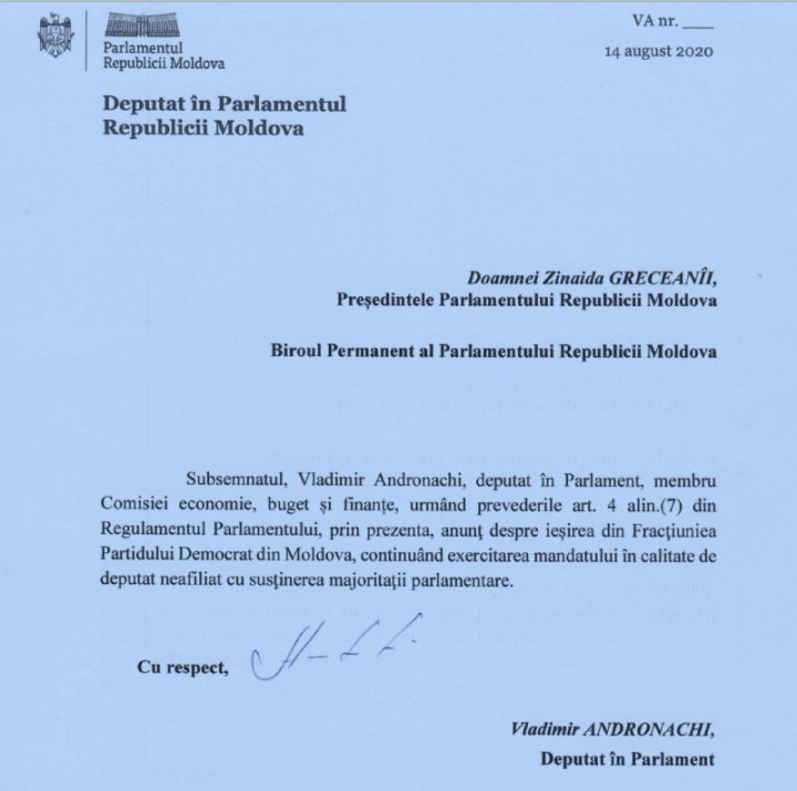 Deputatul Vladimir Andronachi părăsește fracțiunea Partidului Democrat din Parlament 