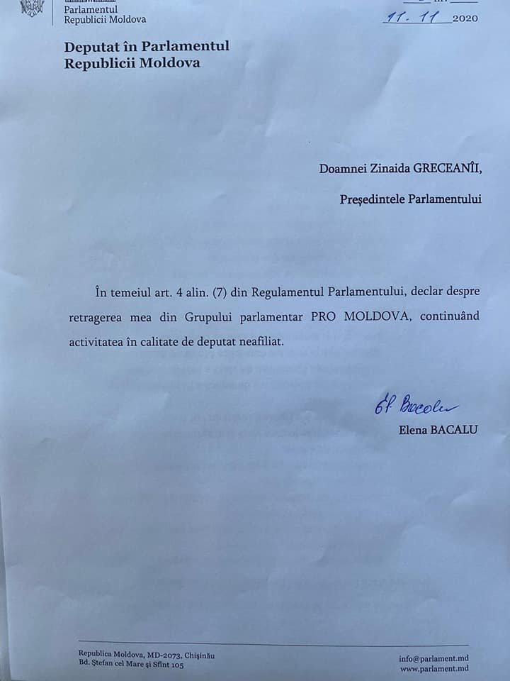 Încă un deputat PRO MOLDOVA a părăsit grupul parlamentar