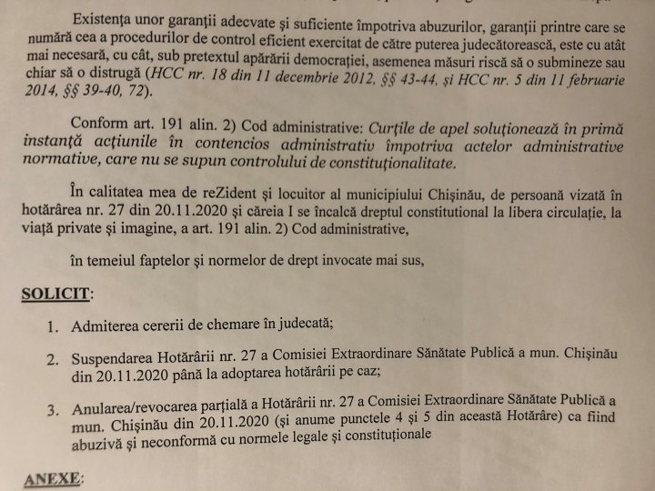 Decizia privind purtarea obligatorie a măștilor în spații publice deschise în municipiul Chișinău, atacată în instanță