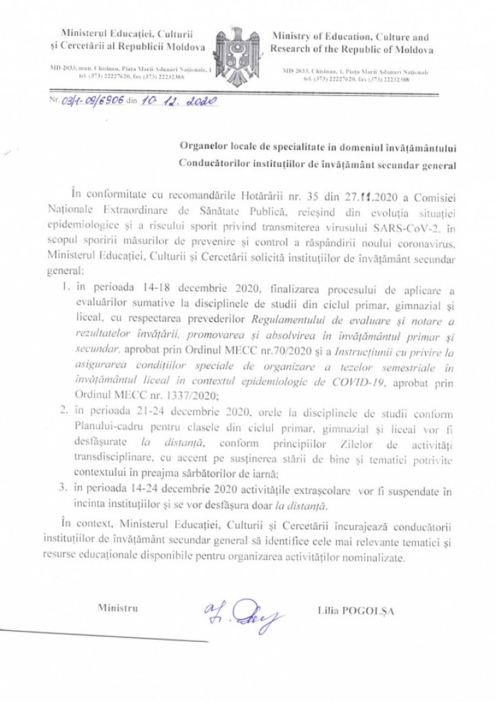 Școlile din țară vor activa în regim online, în ultima săptămână de studii din acest an (DOC)