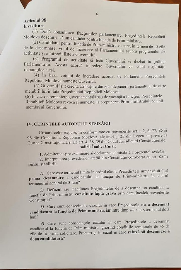 Socialiştii au întrebat Înalta Curte care este termenul limită în care Maia Sandu poate desemna un premier şi ce riscă în caz de refuz