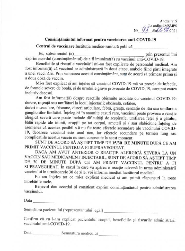 Cum va arăta certificatul de vaccinare anti-COVID și ce documente trebuie să semneze cei care urmează să se imunizeze