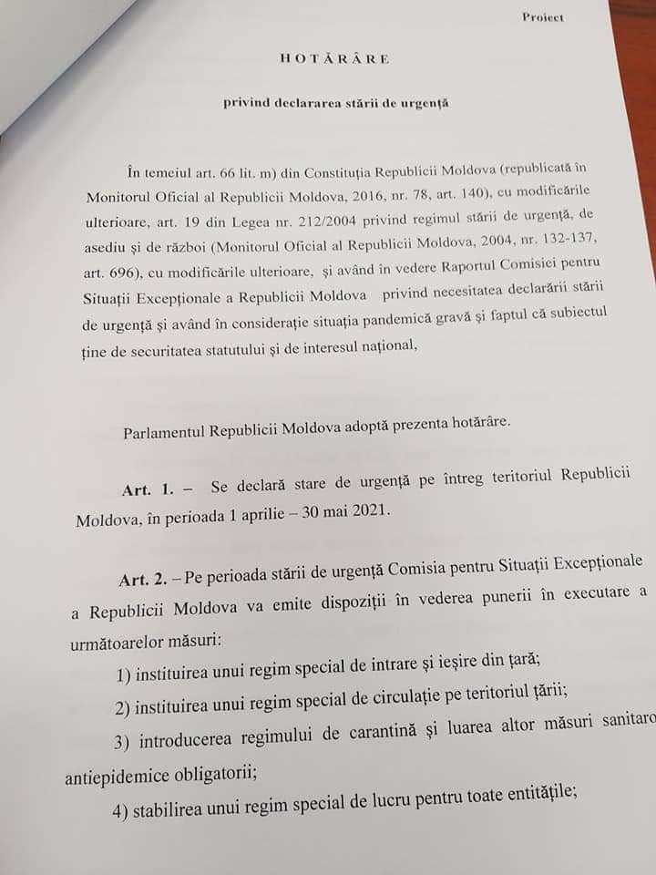 Starea de urgență ar putea fi instituită până pe 30 mai