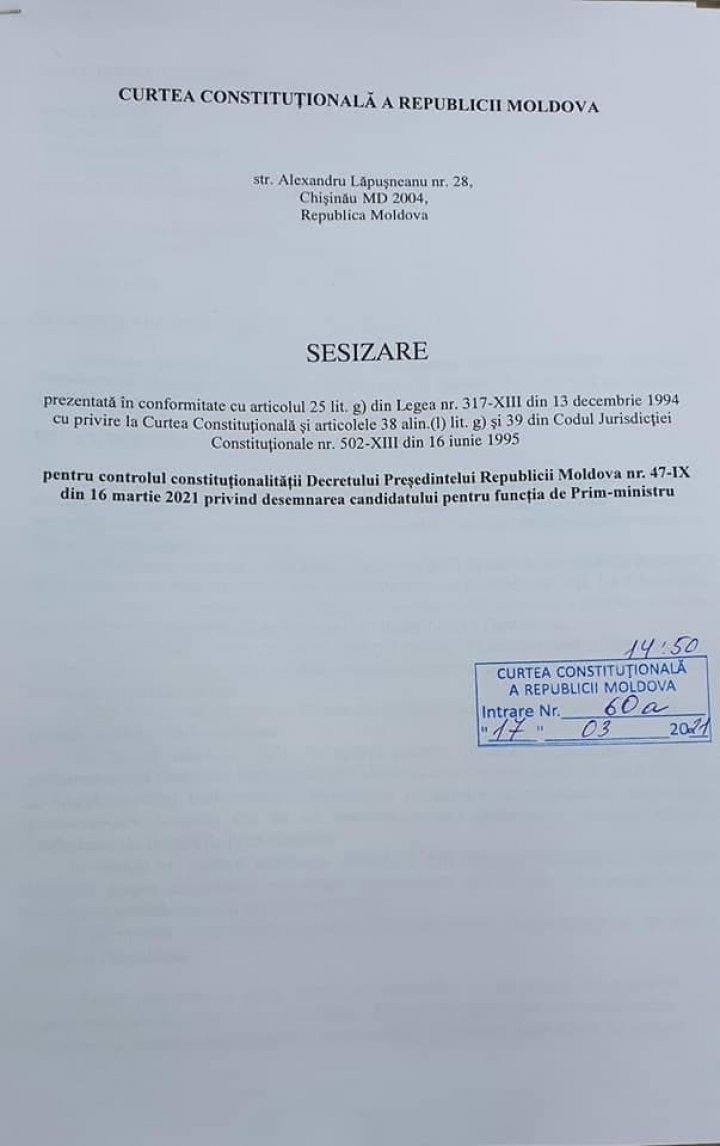 PSRM a atacat la CC decretul de desemnare a lui Ion Grosu la funcția de premier